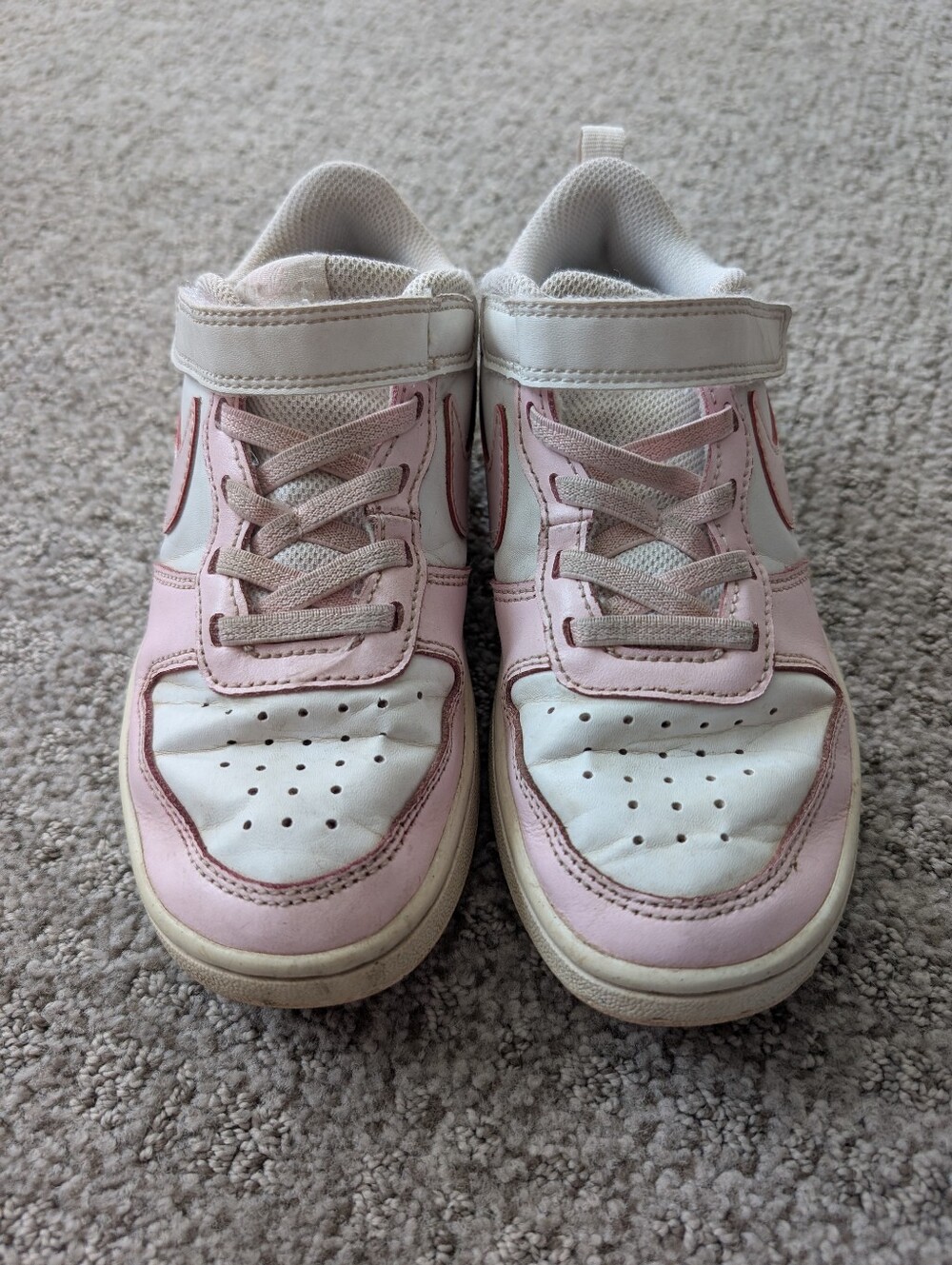 Kids Nike White and Light Pink Court Borough Sneakers